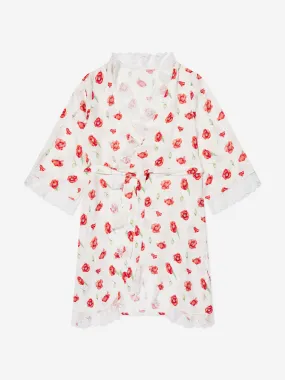 Amiki Children Girls Sofia Poppy Print Dressing Gown in White