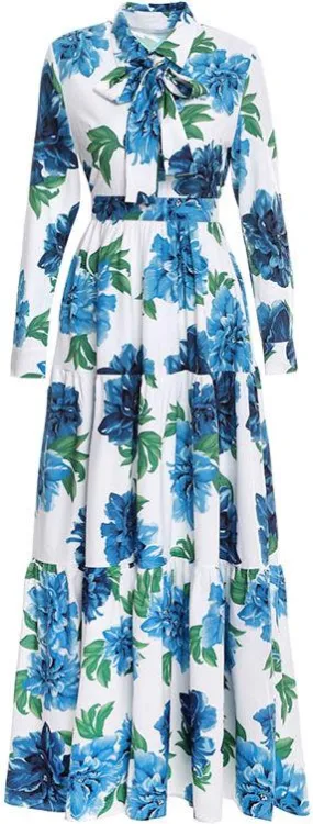 Blue Floral Printed Maxi Dress