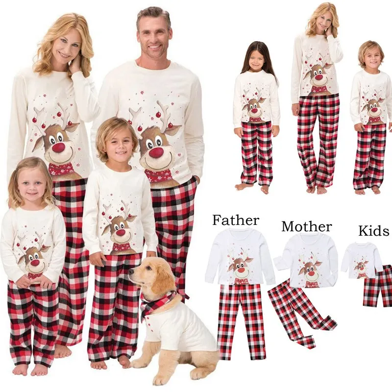 Christmas Pajamas Matching Family Pyjamas Clothes  Pajamas Set Deer Adult Mommy And Me Kids Xmas Sleepwear Sets Top Pants