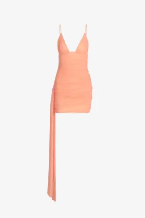 Coral Ruched Mini Dress