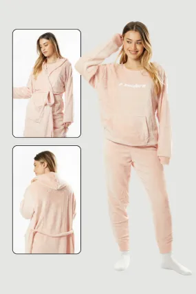 Fluffy Robe & Fluffy PJ Set Bundle - Pink