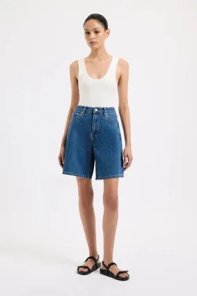 Nude Lucy Organic Longline Denim Short in Vintage Blue