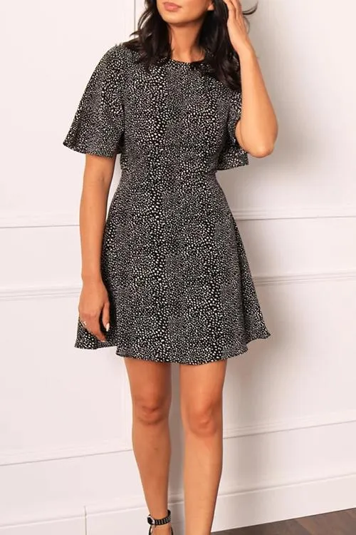 Print O Neck Mini Dress