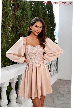 Sequined Square A-line Sequins Sleeves Dresses Neck Long Chasity Elegant Club Dresses Mini