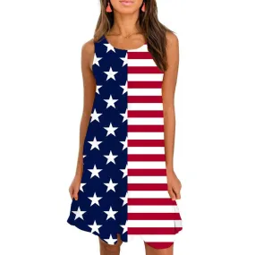 Summer Round Neck Sleeveless Flag Design Short Dresses