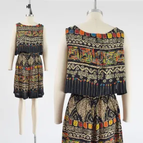 Vintage 90s Abstract Print Crop Top and Culottes Shorts Playsuit Set size S M