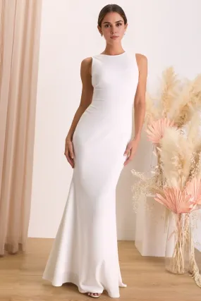 White Backless Sleeveless Mermaid Maxi Dress Floor-length Wedding Dresses